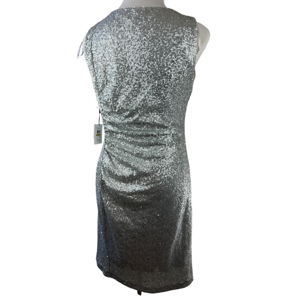 NWT Calvin Klein Sequin Ruched Sheath Shift Dress Silver Pleated Bodycon Size 14 - Picture 9 of 16